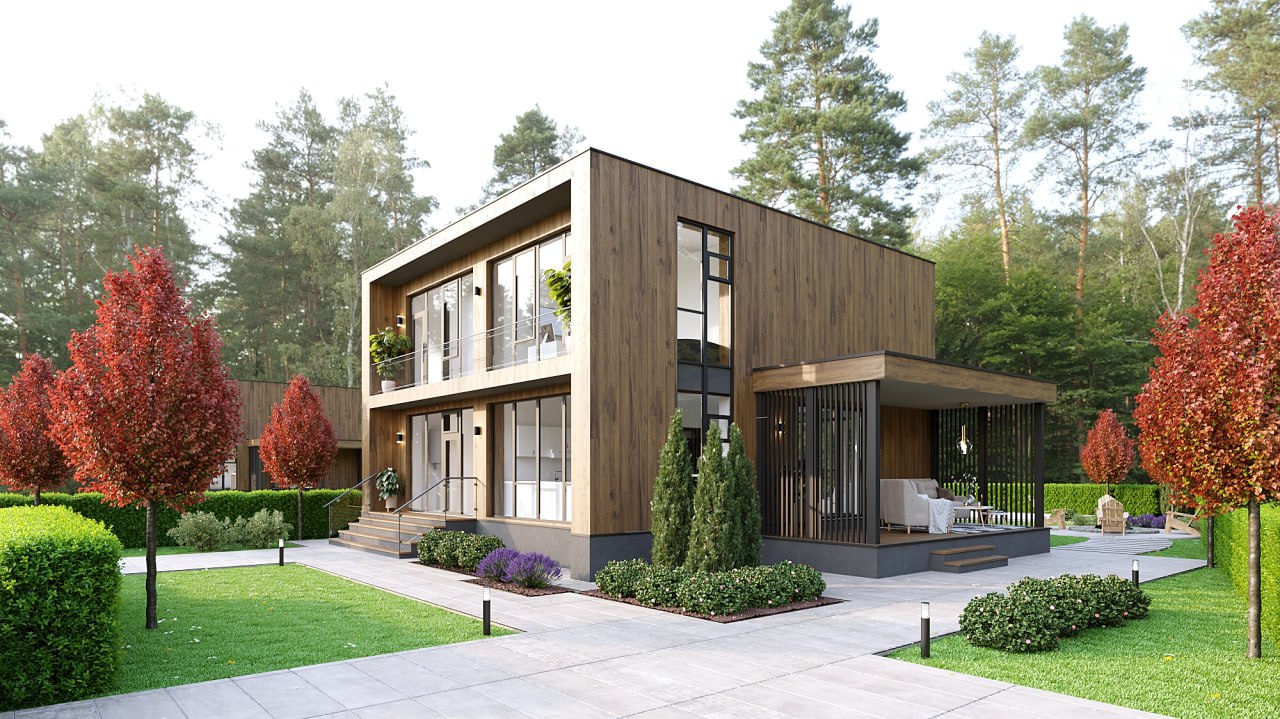 Современный коттедж с панорамными окнами